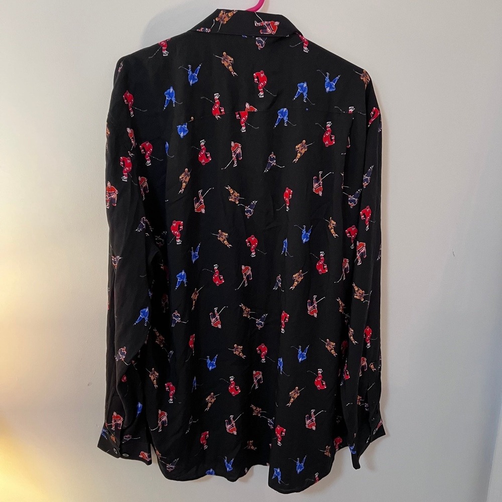 BLUE SKY GUY Men's XL Black Hockey Player Pattern Casual Button-Down Shirt - Picture 6 of 16